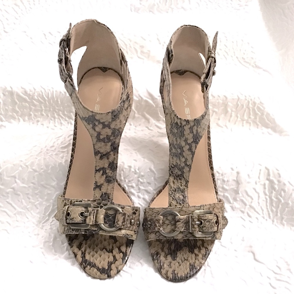 Via Spiga Leather Snake Print T Strap Heels Sandals Size 6M
